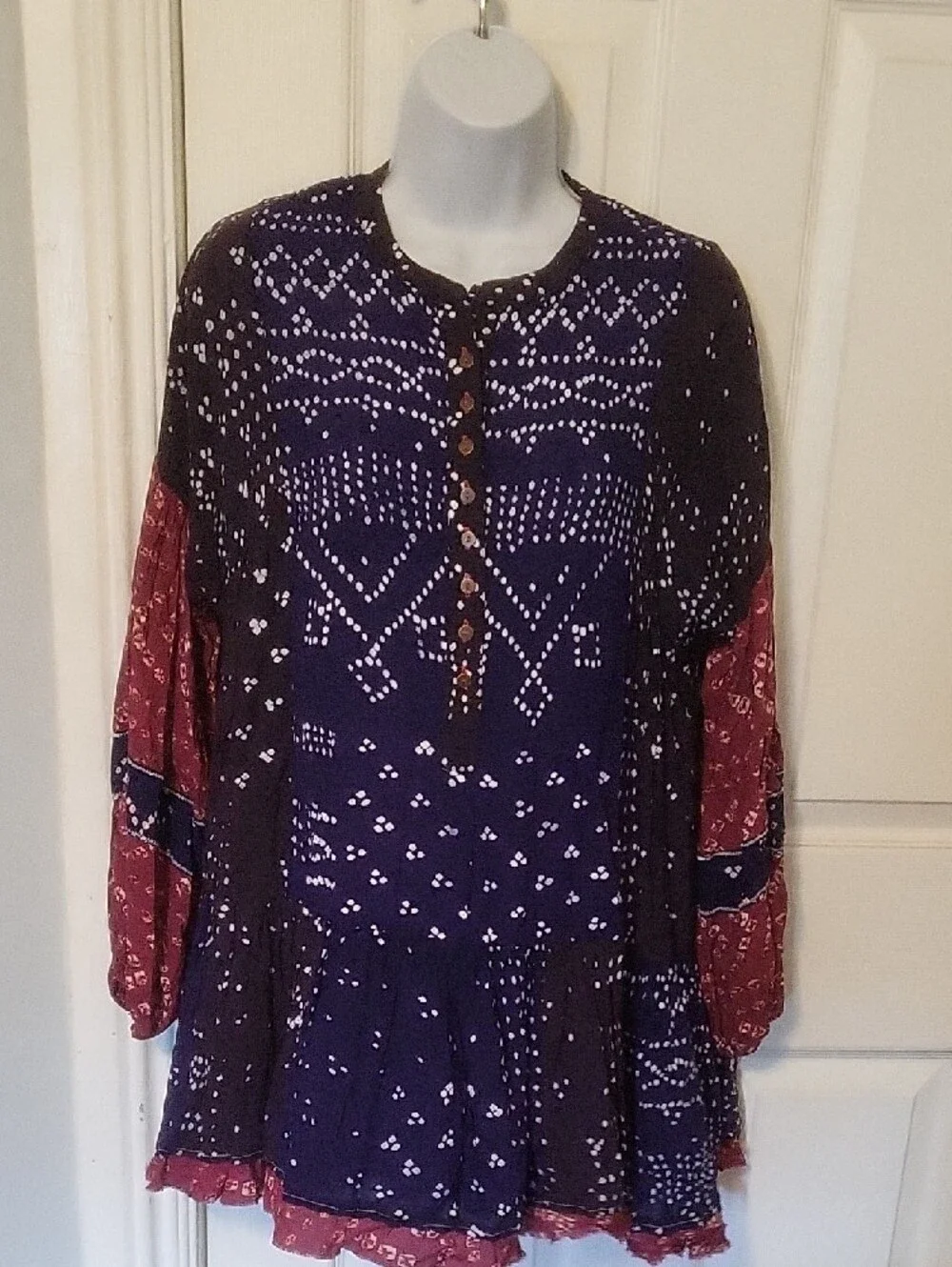 Free People Boho Shibory Tunic Shirtdress Indigo Combo XS - Picture 8 of 16